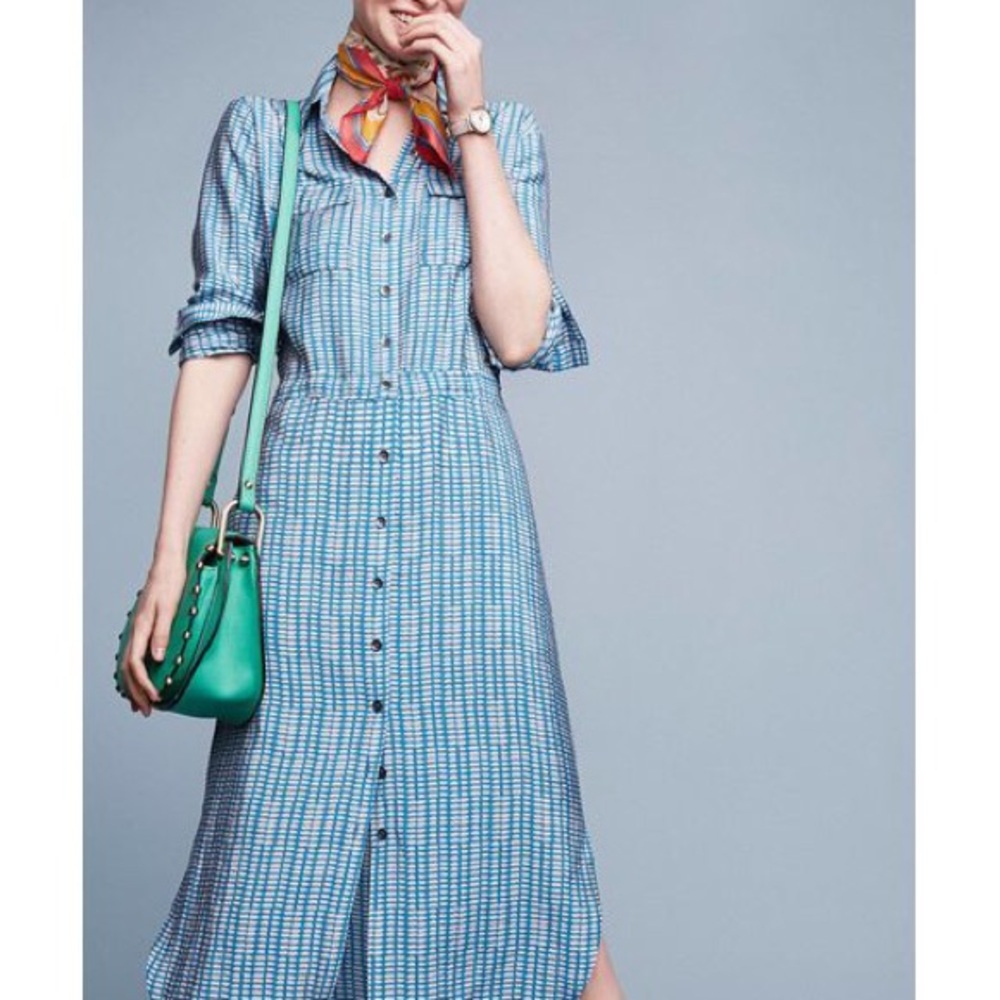 Anthropologie Maeve Midi Day Dress Blue Sz 6
